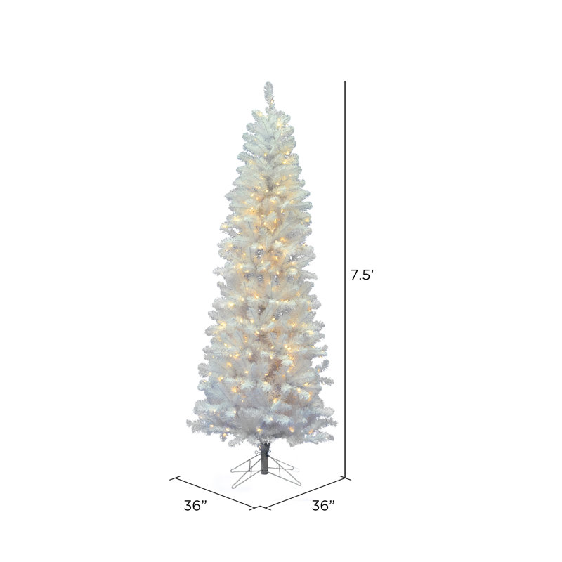 Sparkle White Spruce Pencil Artificial Christmas Tree, 7.5' H, Warm White LED