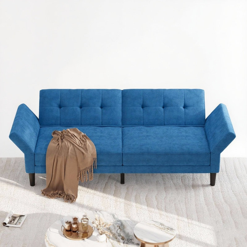 89" Futon Sofa Bed, With Adjustable Backrest & Armrest, Green