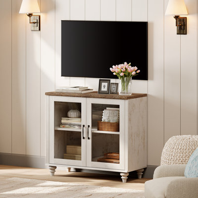 Scarlett TV Stand For 43-Inch TV, Wooden Console Table With Storage Cabinet For Living Room, Kitchen Sideboard Buffet With Glass Doors For Dining Room