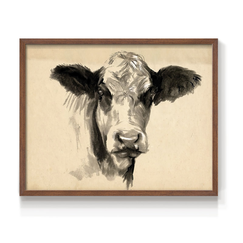 Charcoal Cow II -Framed Print - Restickable, Noyer, H 16 po x l 20 po