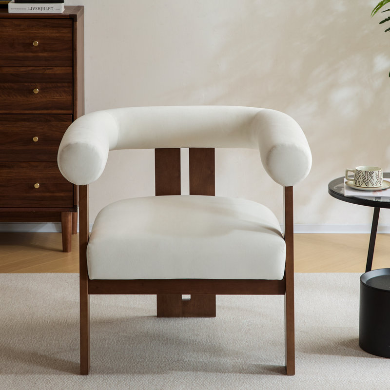 Faiella Velvet Upholstered Accent Arm Chair, White