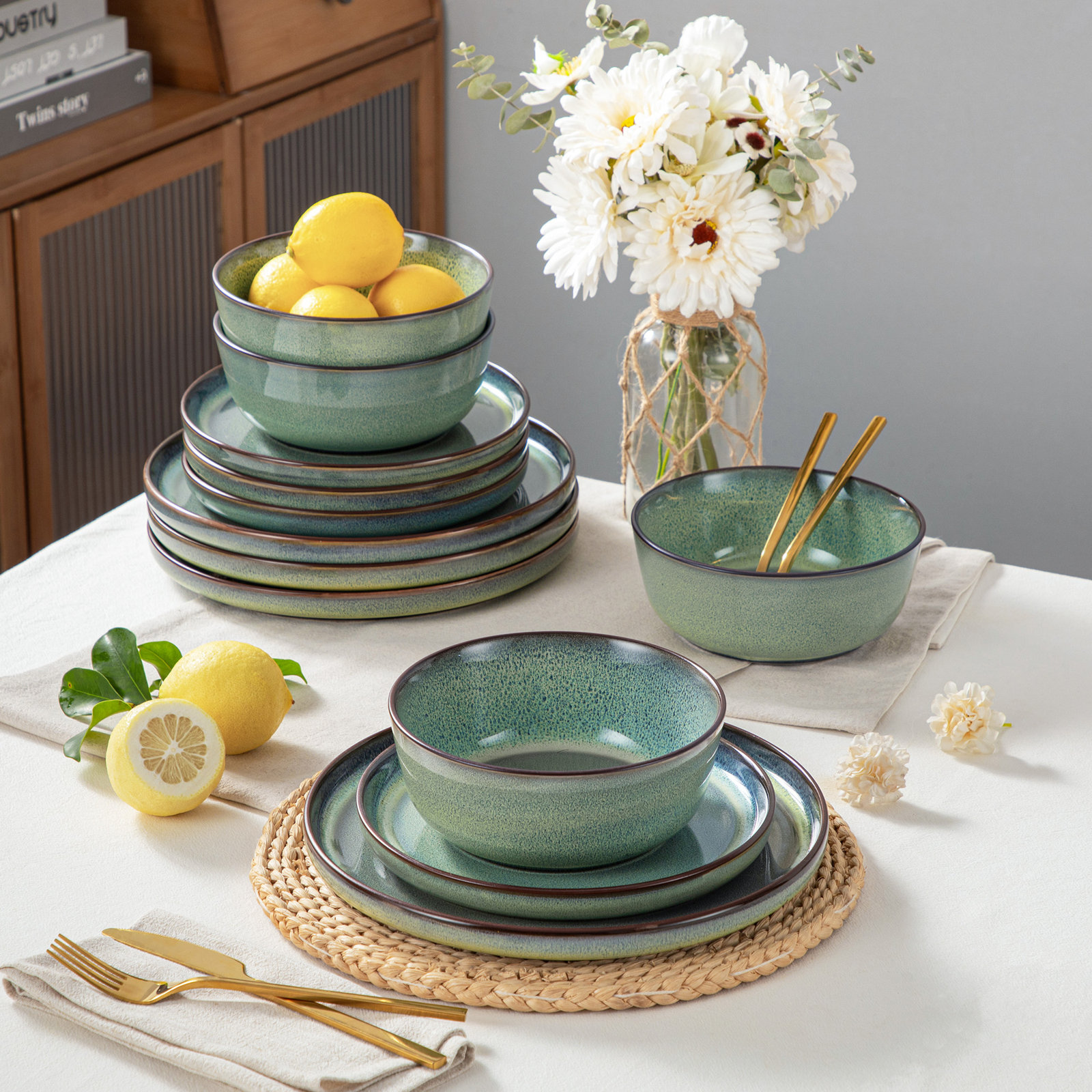 Marienne Ceramic Dinnerware Set, Green