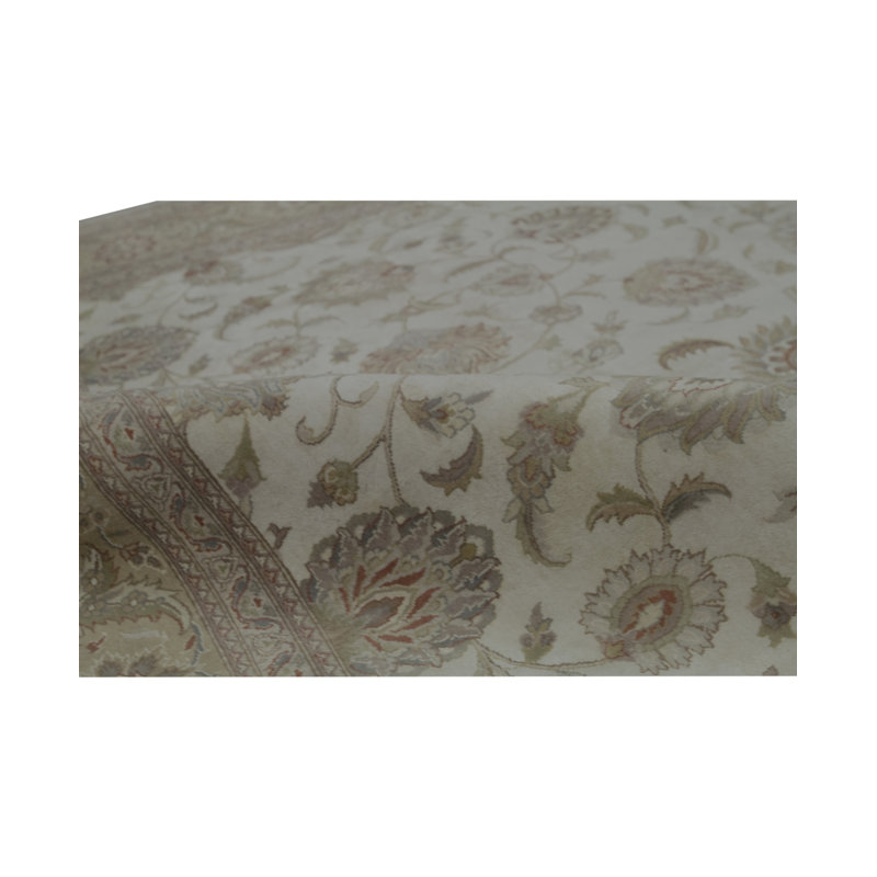 Tapis ivoire et doré de haute qualité noué à la main