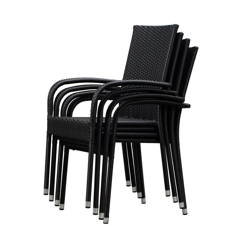 Chaises en osier Morgan, empilables, sans assemblage, structure en acier thermolaqué - 4 pièces, Noir