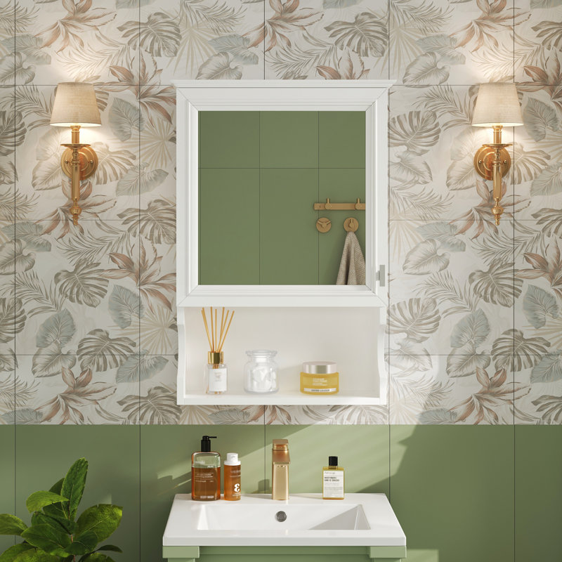 Armoire de rangement murale moderne 35 po x 28 po avec miroir et barre à serviettes, panneau de fibres à densité moyenne durable, tablettes réglables