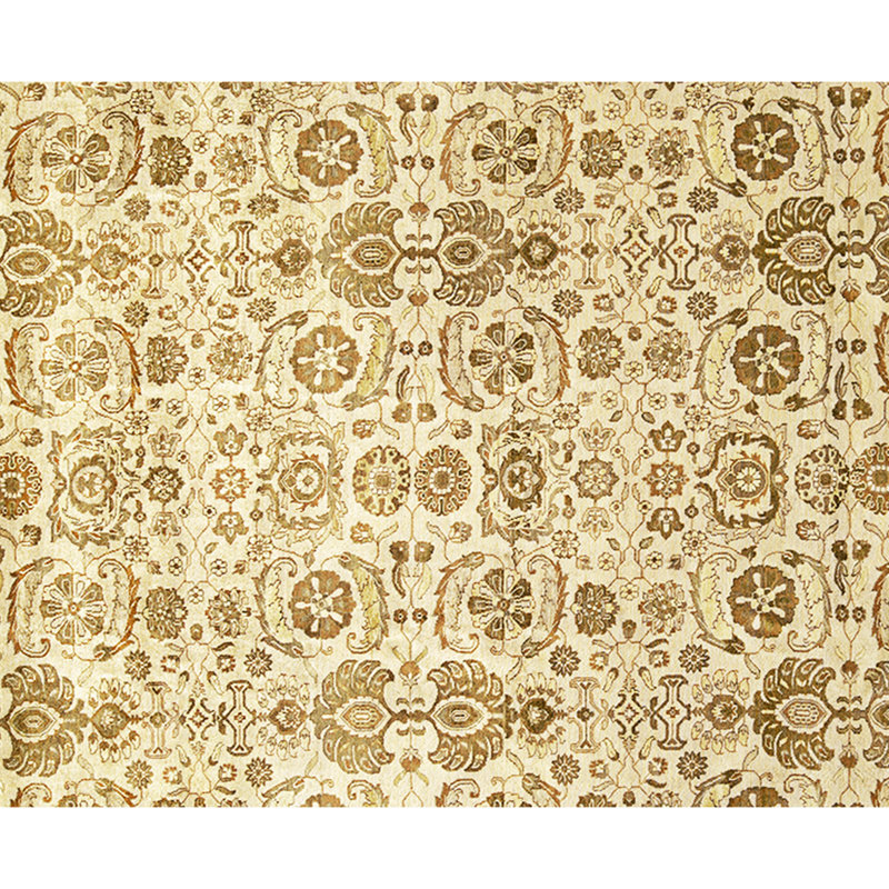 High-Quality Hand-Knotted Gold And Beige Area Rug