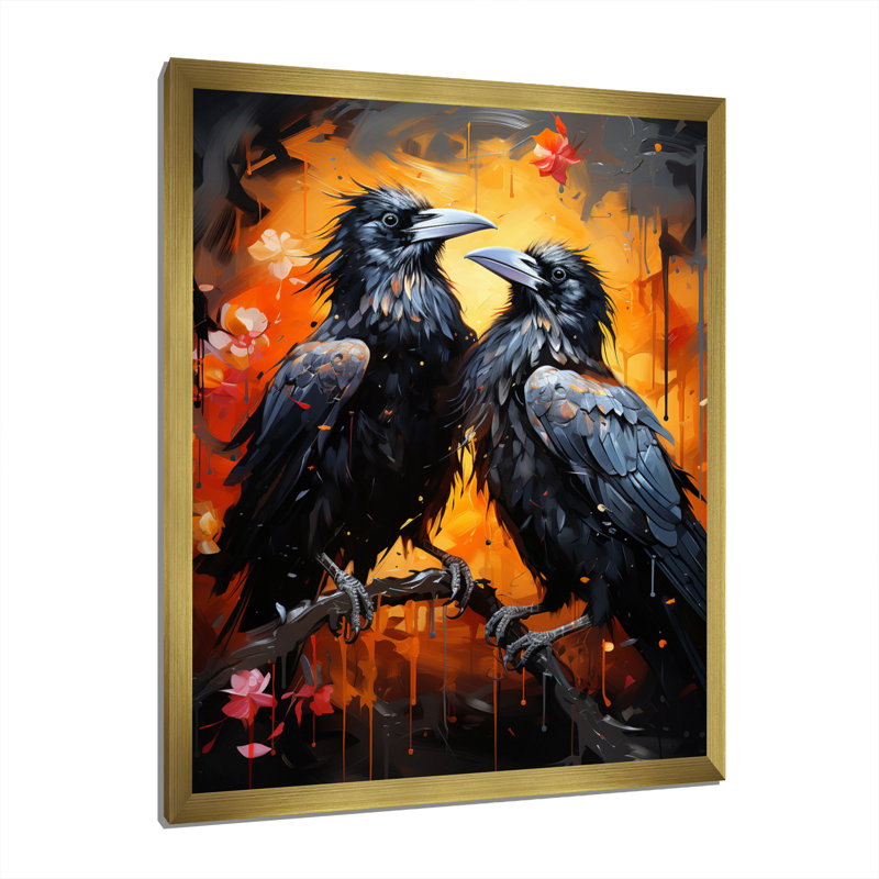 Cheena " Crow Popart Royalty I ", 20" H x 12" W x 1" D, Gold Picture Framed