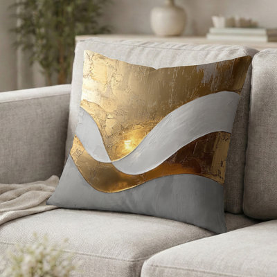 Abstract Waves Of Introspection In Gold And White I Cushion - Abstract Modern Throw Cushion