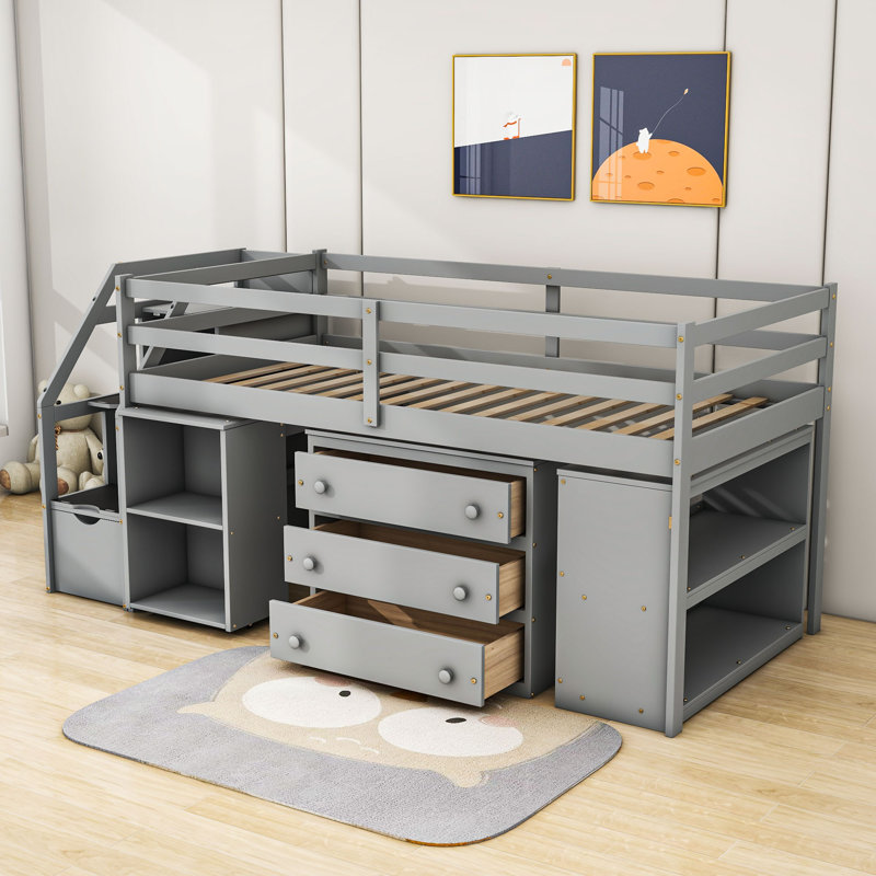 Jametrius 3 Drawer Loft Bed with Built-in-Desk by Harriet Bee, Gray, Full