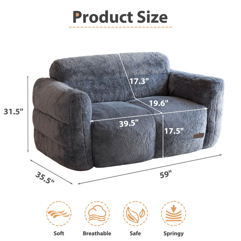 Giant Adults Bean Bag Chair, Cozy Soft Loveseat Floor Sofa, Dark Gray Faux Fur
