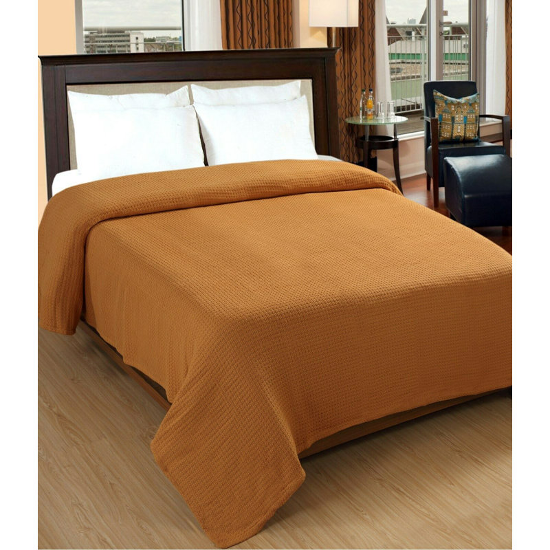 Couverture luxueuse en coton peigné, Simple, Jaune