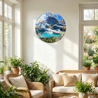 "Mountain Lake", horloge murale en verre