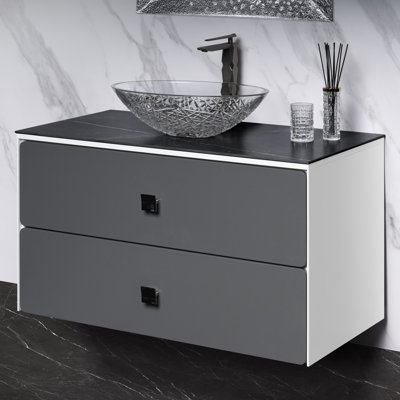 Bella 39.44 " W Free Standing Wall Mounted Single Double Single Vanity Bathroom Vanity With Porcelain Top
