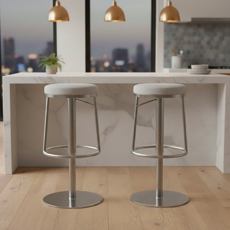 Alfonz Swivel Upholstered Adjustable Height Counter Stool with Metal Frame, Grey/Silver