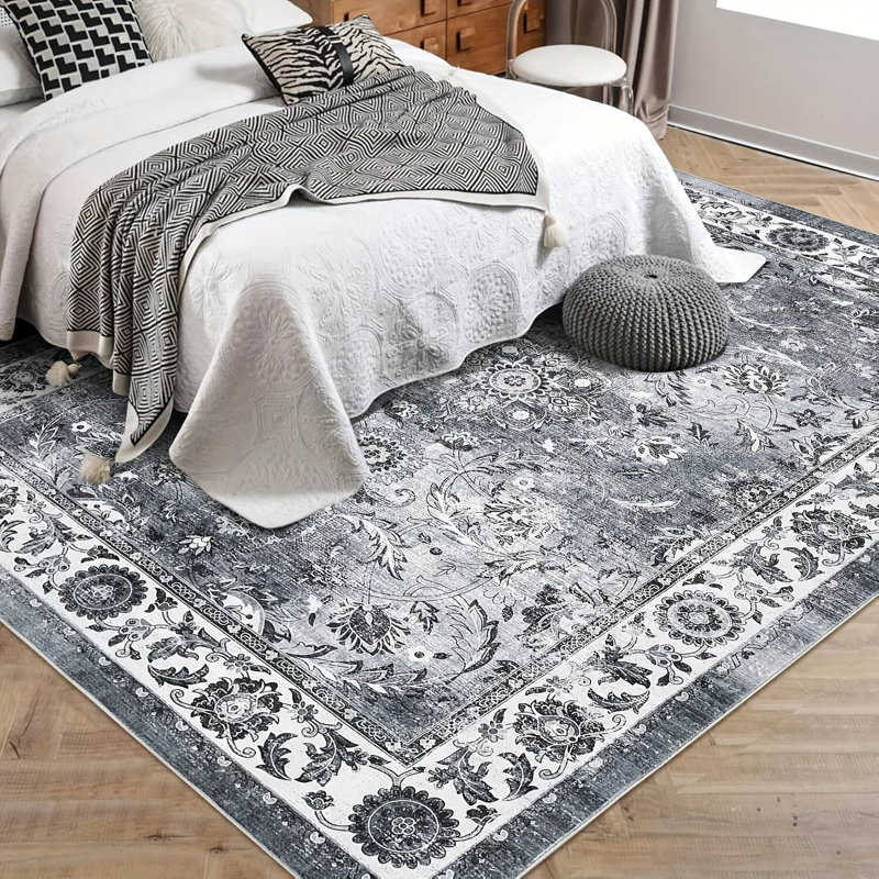 Grand tapis - tapis lavable à la machine, tapis en velours pliable antidérapant, tapis à poils courts et à imprimé rétro doux