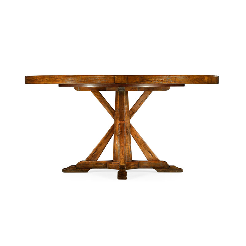 Casually Country Round Walnut Wood Dining Table, Country Farmhouse Walnut,  48" W x 48" L 