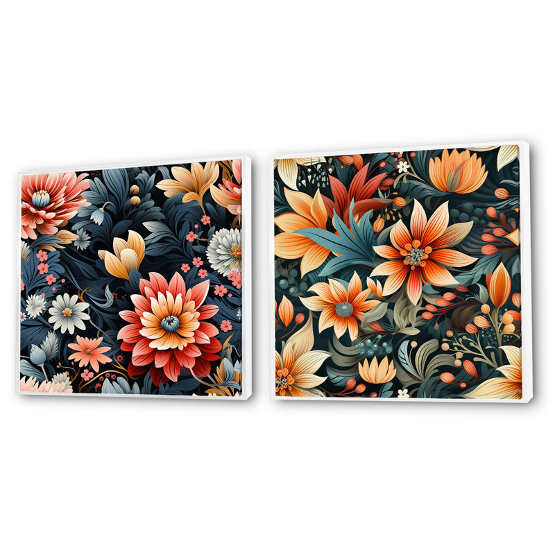 Fleuristes - Ensemble de 2 collages floraux carrés, H 16 po x l 33 po, Cadre flottant blanc