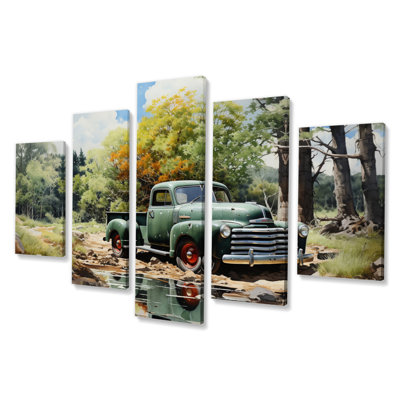 Pickup Truck Tranquil Lakeside II - Transportation Wall Art Living Room - 5 Panels