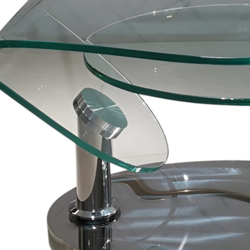  Table basse ovale abstraite 30 "en verre et métal transparent et plateau en verre 30"