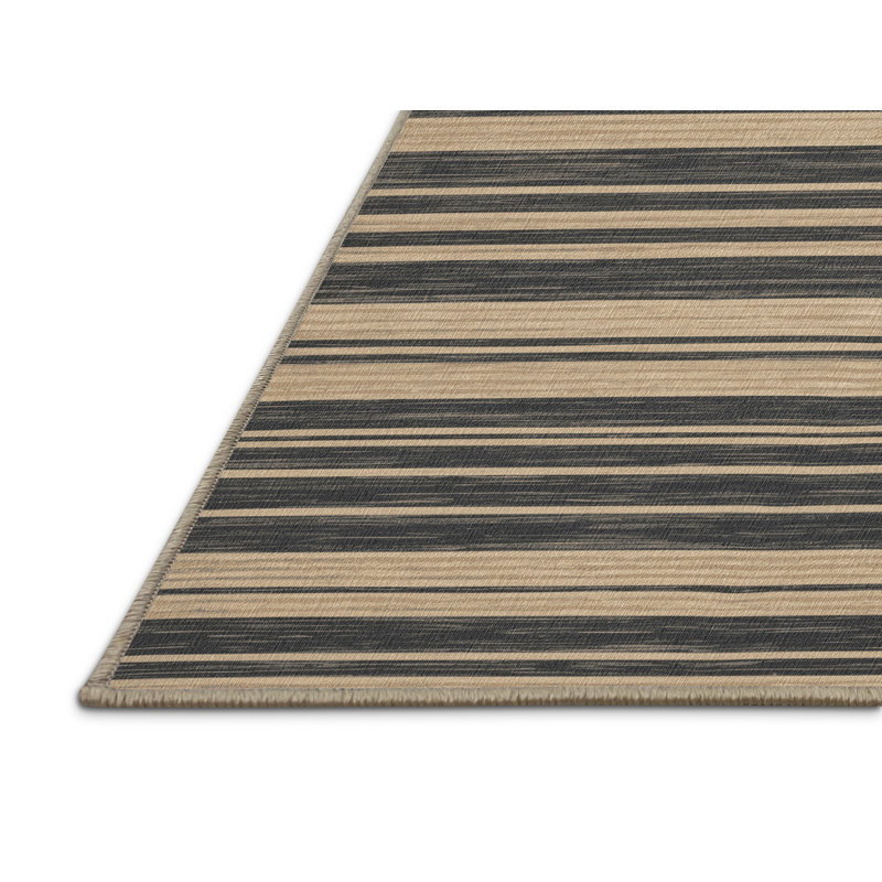 Machine Washable Horizontal Stripes Brown Area Rug, Rectangle 2' x 3'