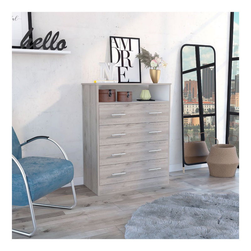 Commode rectangulaire à 4 tiroirs Dover, Gris clair