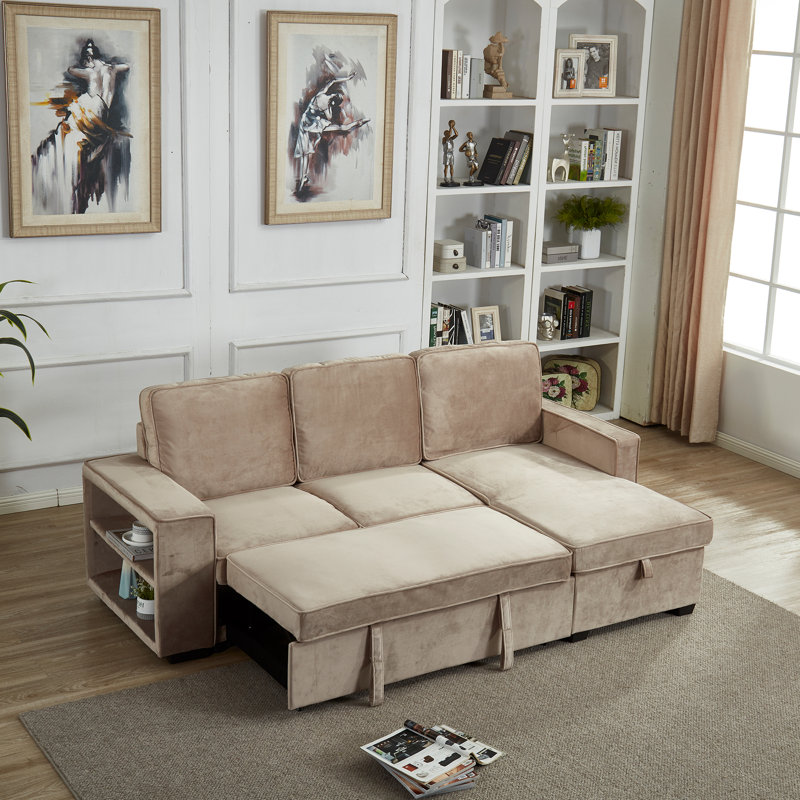 Selda   Upholstered U-Shaped Sectional, Light Brown Velvet