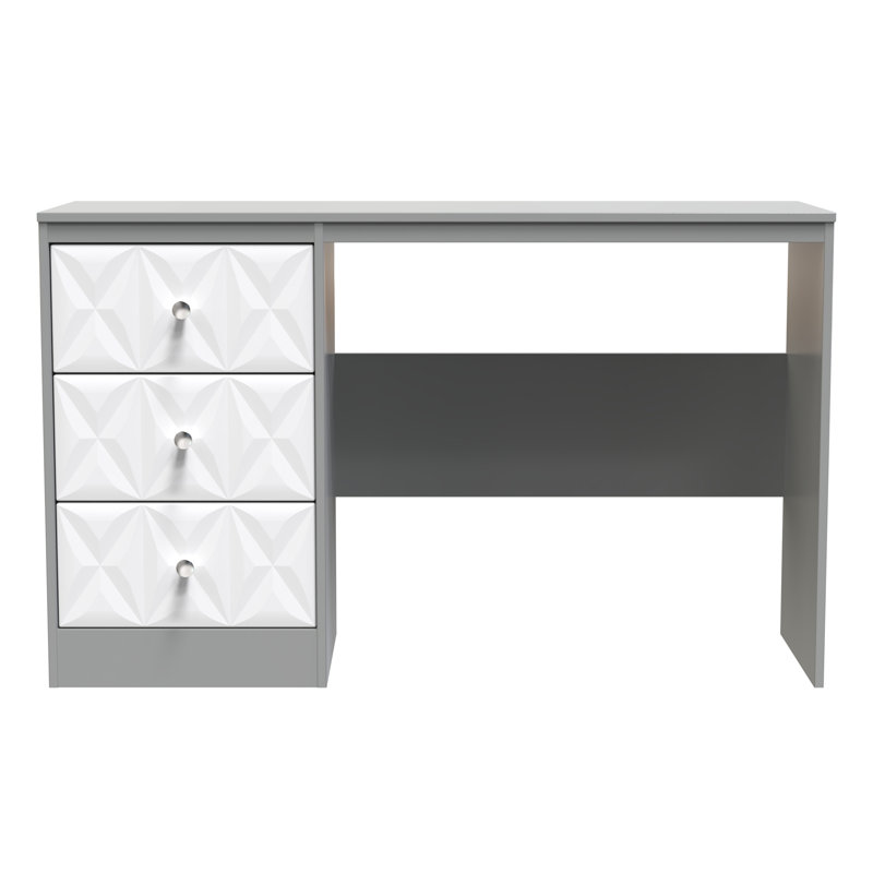 Ceinwen 3 Drawer Desk (Ready Assembled), White Matt/Dusk Grey