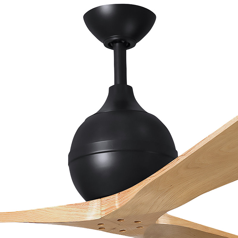 Ventilateur de plafond à 3 pales Irene, Noir mat, 52", Ton érable clair