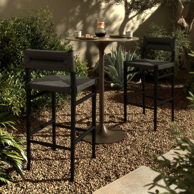 Outdoor Teak Bar Stool, Black, Black, 30"