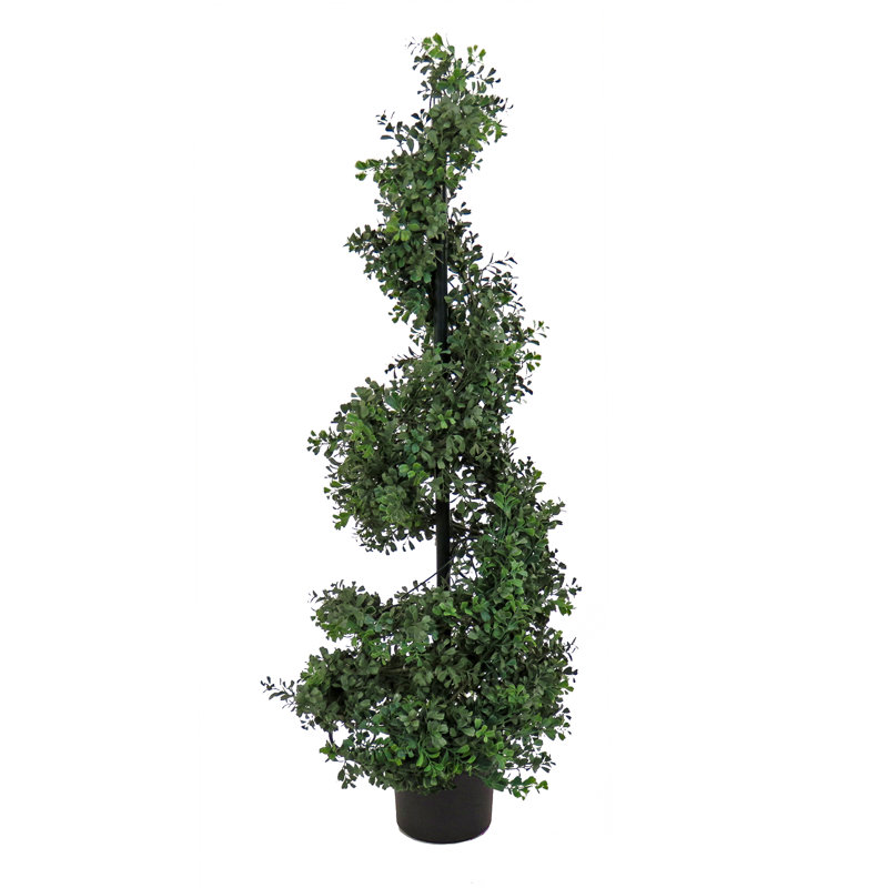 4 ft Artificial Boxwood Spiral Topiary Tree, Realistic Fake Tree Potted Plant, Black Nursery Pot