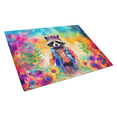 Hippie Animal Raccoon Glass Cutting Board