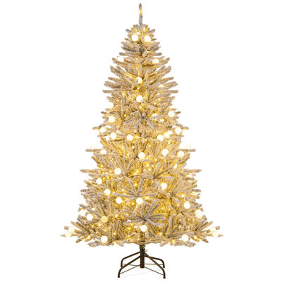  6 FT Snow-flocked Artificial Christmas Tree w/51 Sphere Lights 250 LED Lights