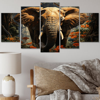 Éléphant «Jungle royauté - Animaux», ensemble d'impressions murales en métal