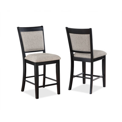 Farmhouse Style 2Pc Counter Height Chair Bar Stool Footrest Upholstered Back Seat Wooden Furniture