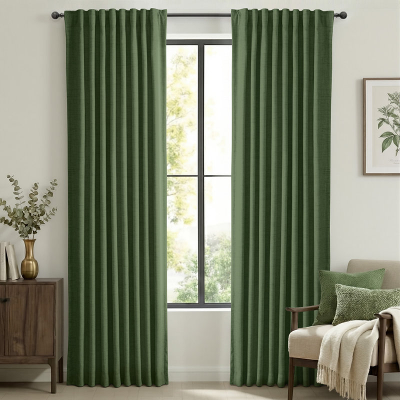 Isio 52" W 100% Blackout Curtain Panel, Thermal Insulated Rod Pocket, 52" W x 108" L, Moss Green
