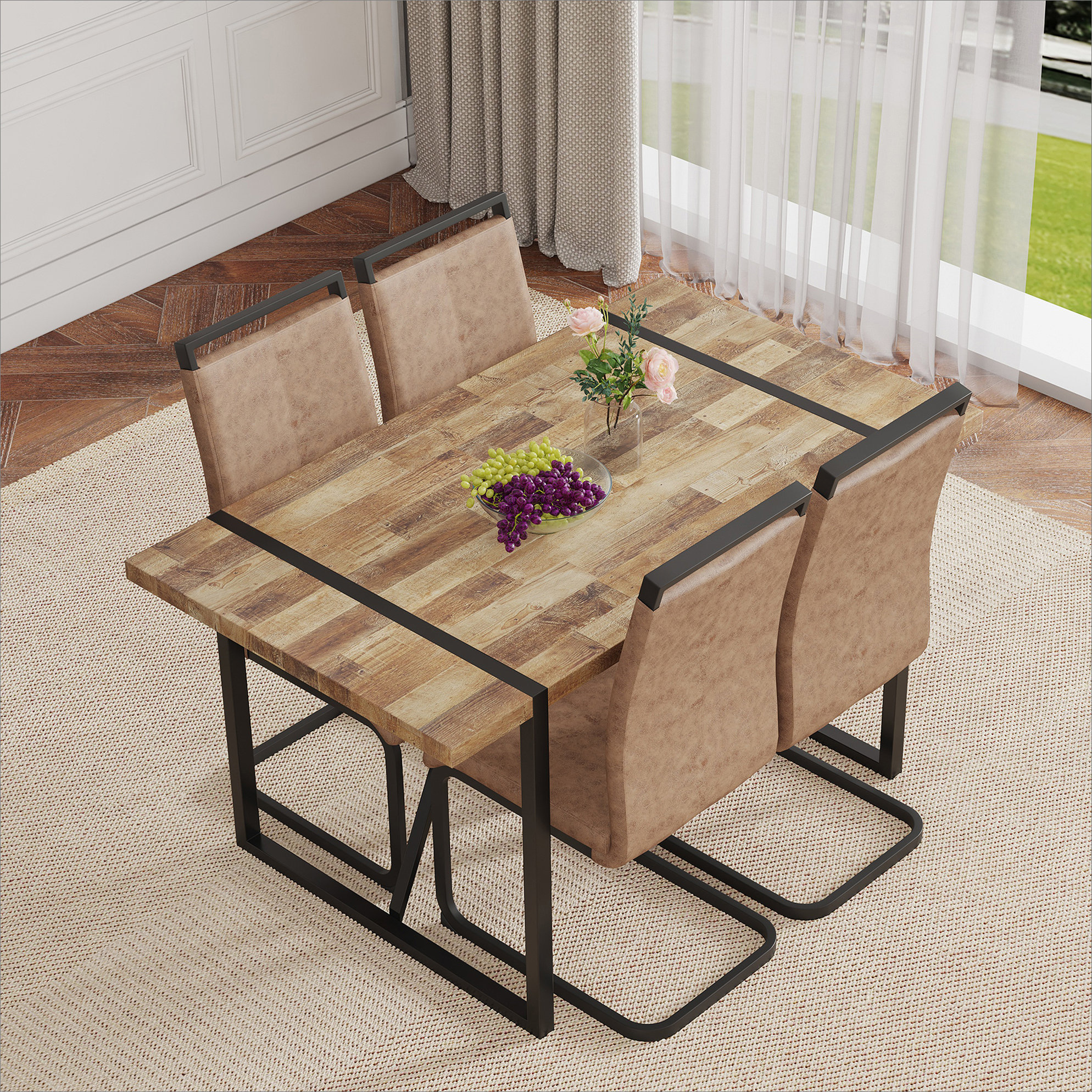 DSUNNER Table and chair set.A minimalist retro rectangular dining table ...