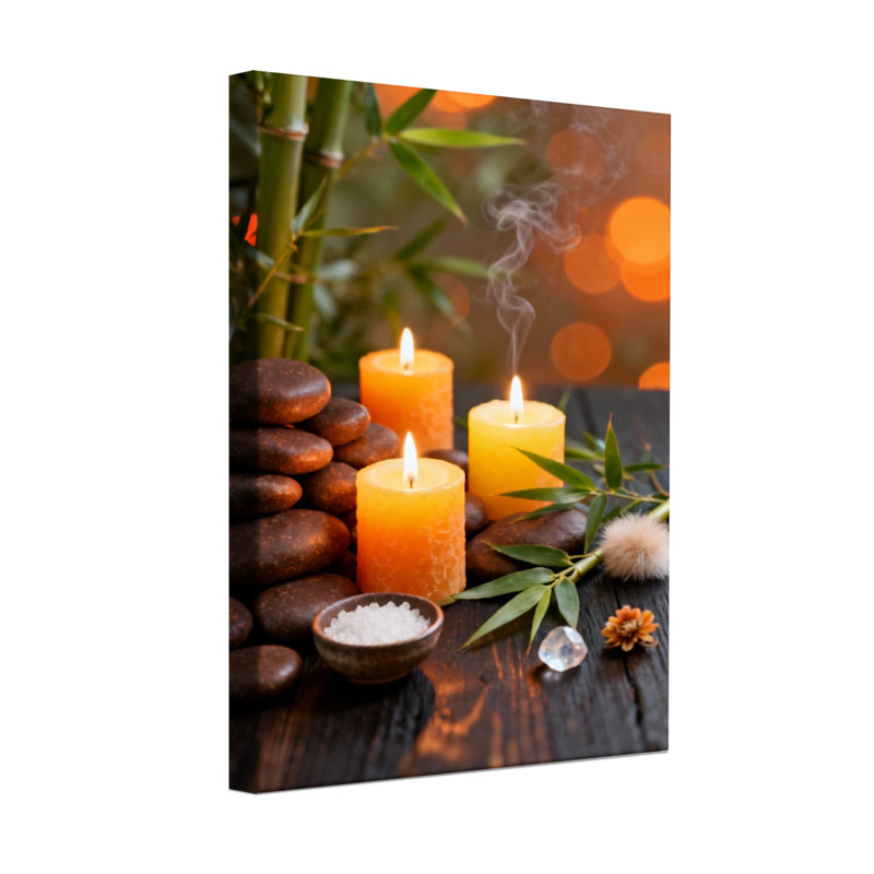 Bougies pour le bain et la lessive, pierres, feuilles de bambou et sel de cristal, H 24 po x l 16 po