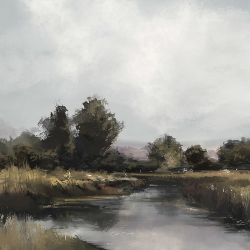 Imprimé «Spring River» par Dan Hobday, Non, H 20 po x l 20 po, Papier avec cadre unique blanc