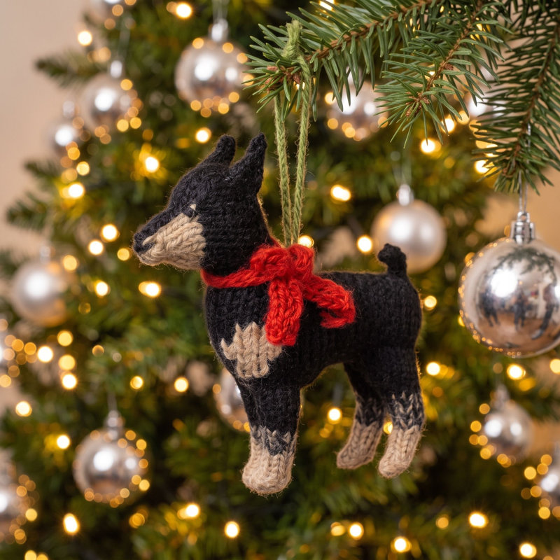 Ornement de Noël tricoté à la main Doberman Pinscher Dog