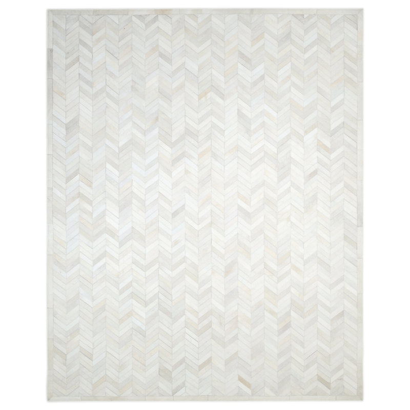Meir Hand Knotted Tencel Geometric Area Rug in Ivory, Rectangle 10' x 14'