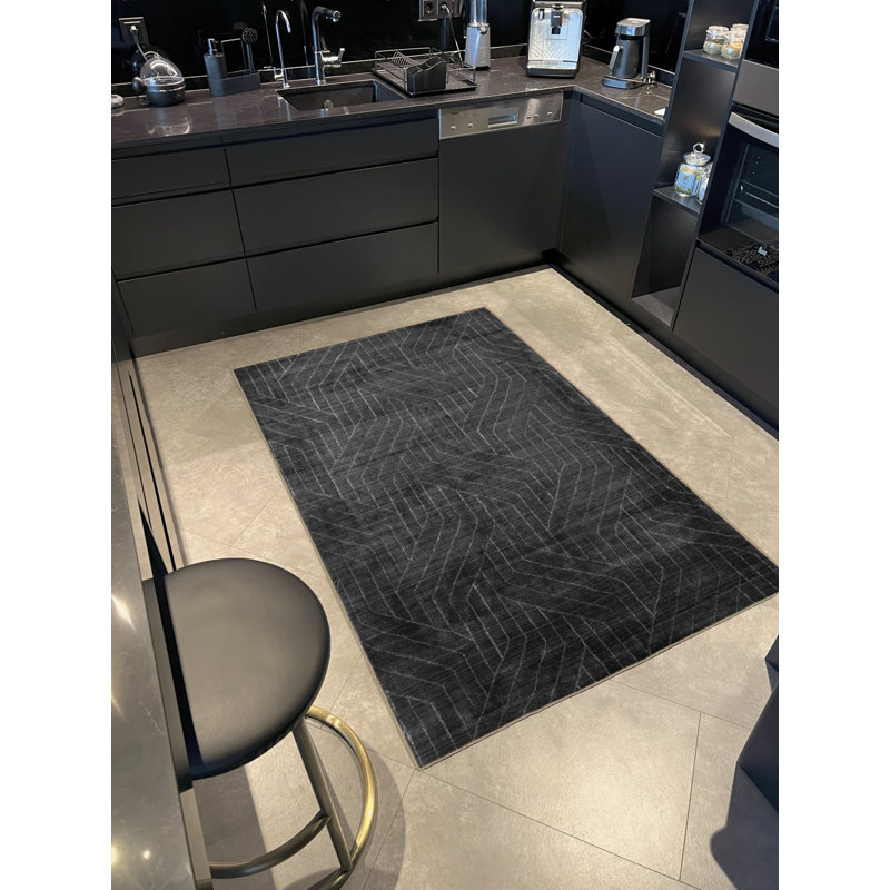 Tapis décoratif moderne à motif géométrique noir, Tapis de couloir 3 pi 3,37 po x 9 pi 10,11 po