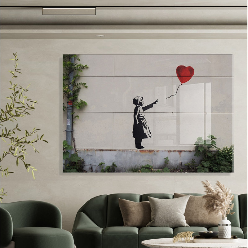 Superbe peinture en verre trempé Banksy de 17,7 po x 25,6 po | 100% verre trempé, épaisseur: 0,16 pouce | Parfait pour la décoration intérieure moderne, œuvre d'art unique, idéal pour les salons et les bureaux