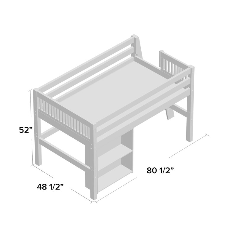 Lit mezzanine simple avec bibliothèque Aditya, Blanc