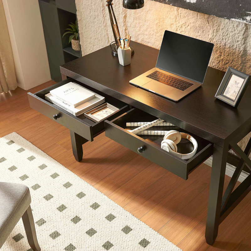 Bureau à la maison Bureau avec deux tiroirs et poignées en bois