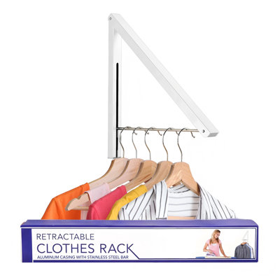 Single Foldable Clothing Rack, Wall-Mounted Retractable Clothes Hanger For Laundry Dryer Room, Hanging Drying Rod, Small Collapsible Folding Garment Racks(White)