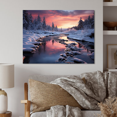 Fuchsia blanc hiver crépuscule I - Paysages, art mural en métal, salon
