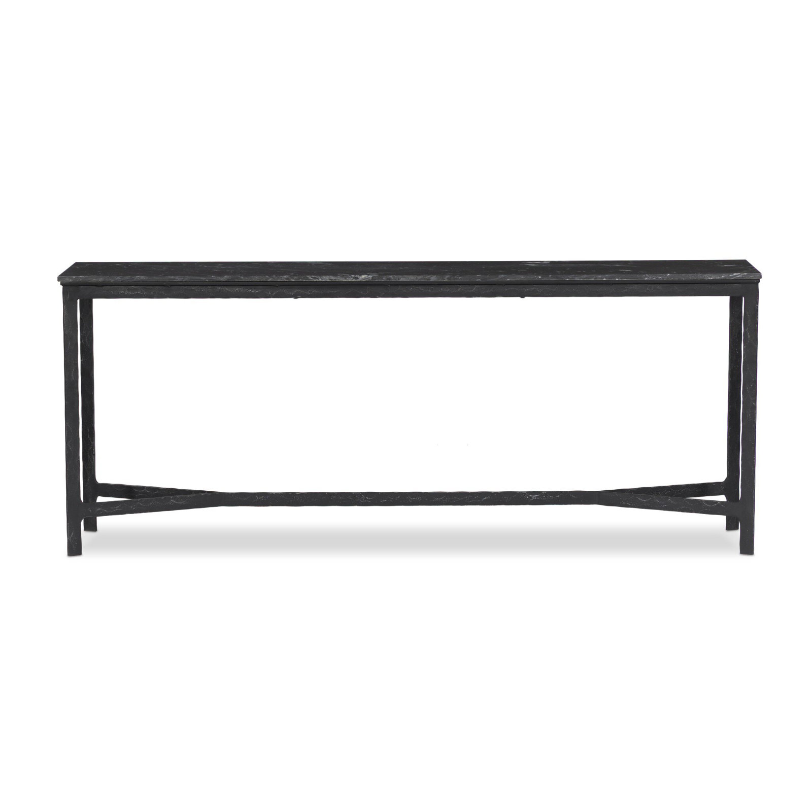 Kalia 78" Console Table, Charcoal Marble, Hammered Black Iron