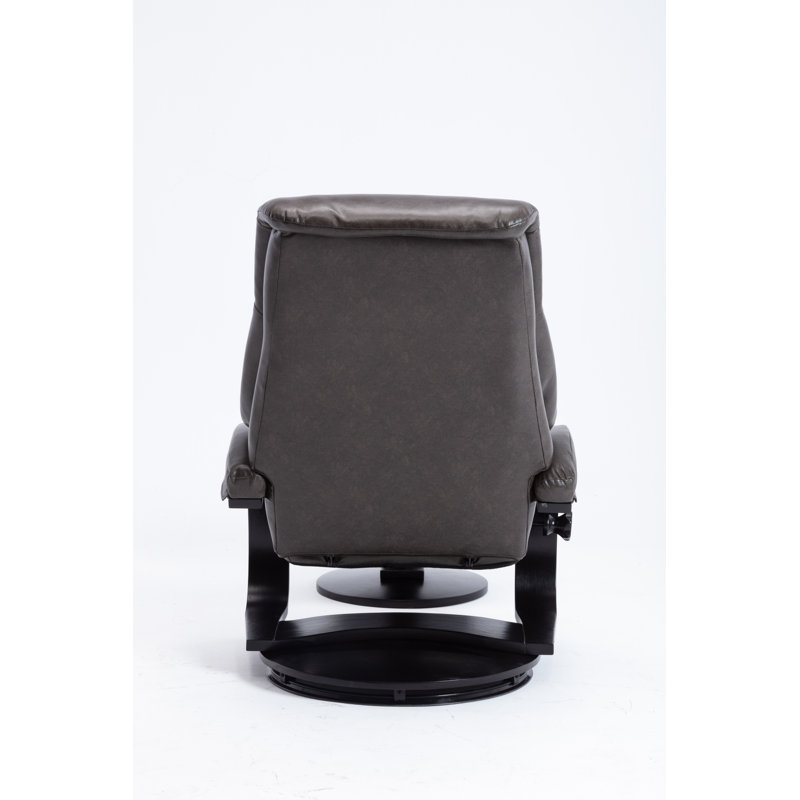 Black Faux Leather Swivel Recliner with Ottoman