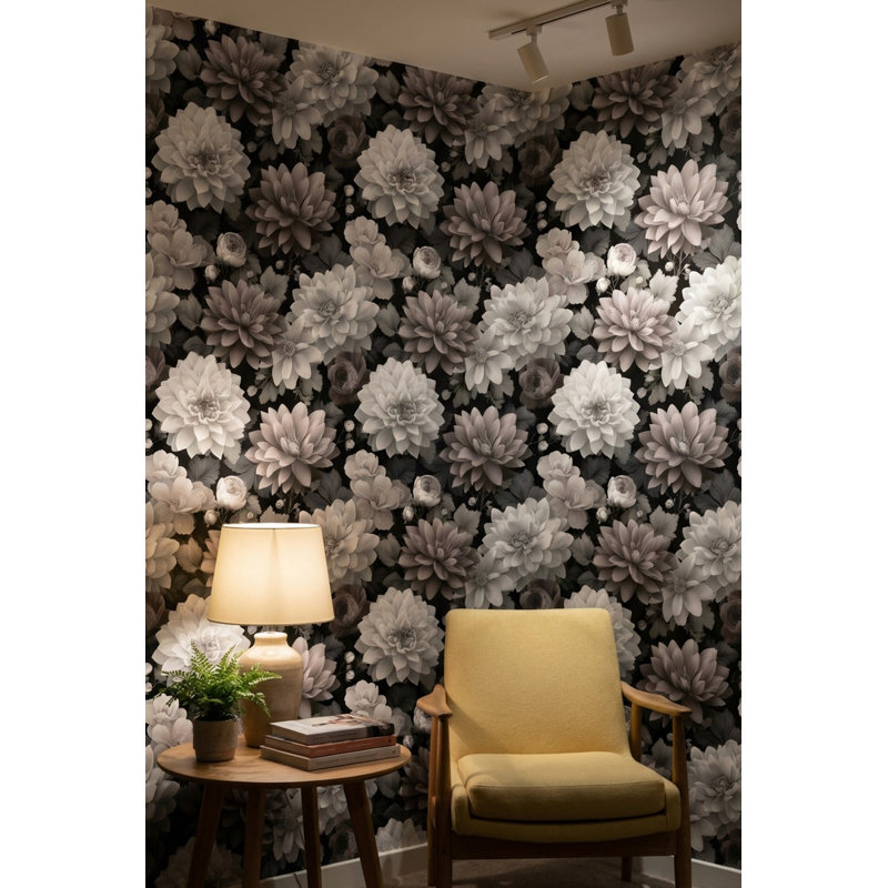 Papier peint floral, peinture murale rétro grise, Non tissé, non collé