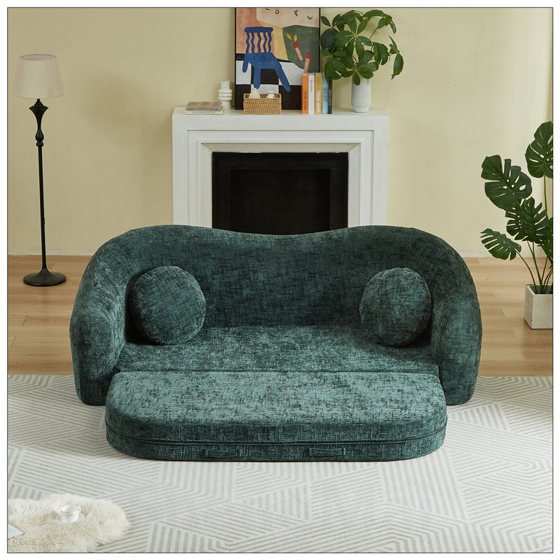 Canapé inclinable incurvé convertible, canapé-lit pliant sans cadre 2 en 1 avec base coulissante et assise profonde, canapé inclinable en chenille deux places
